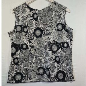 Initiatives Womens Floral Sequin Sleeveless Top Black White Grey Large fairycore